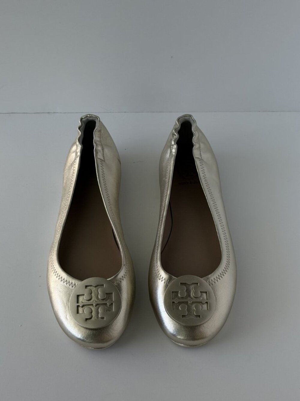 Tory Burch Minnie Travel Ballet Flats Gold Metallic